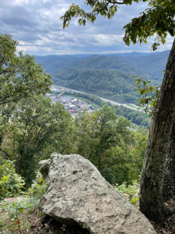 Looking down from death rock on the Buffalo Mountain trail in the Hatfield McCoy Trail System
